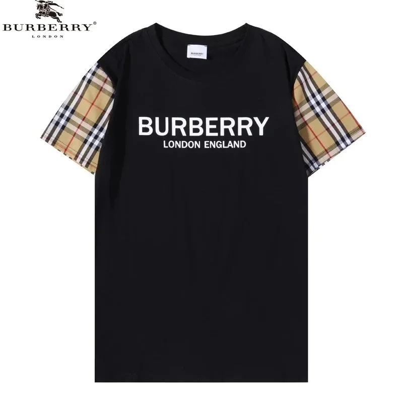 Burberry Burberry Black Logo T-Shirt with Checkered Sleeves Black - 1