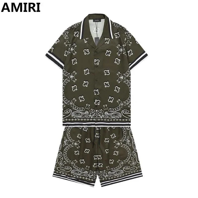 Amiri Amiri Bandana Print Shorts Set Olive Green Green - 1