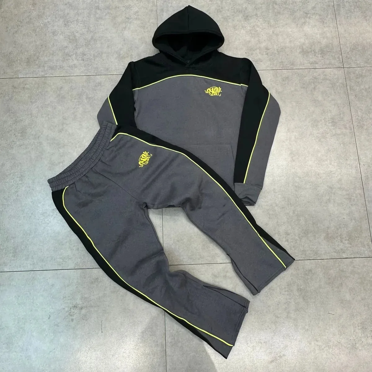 Essentials Unisex Tracksuit Set with Yellow Accents Grey - 1