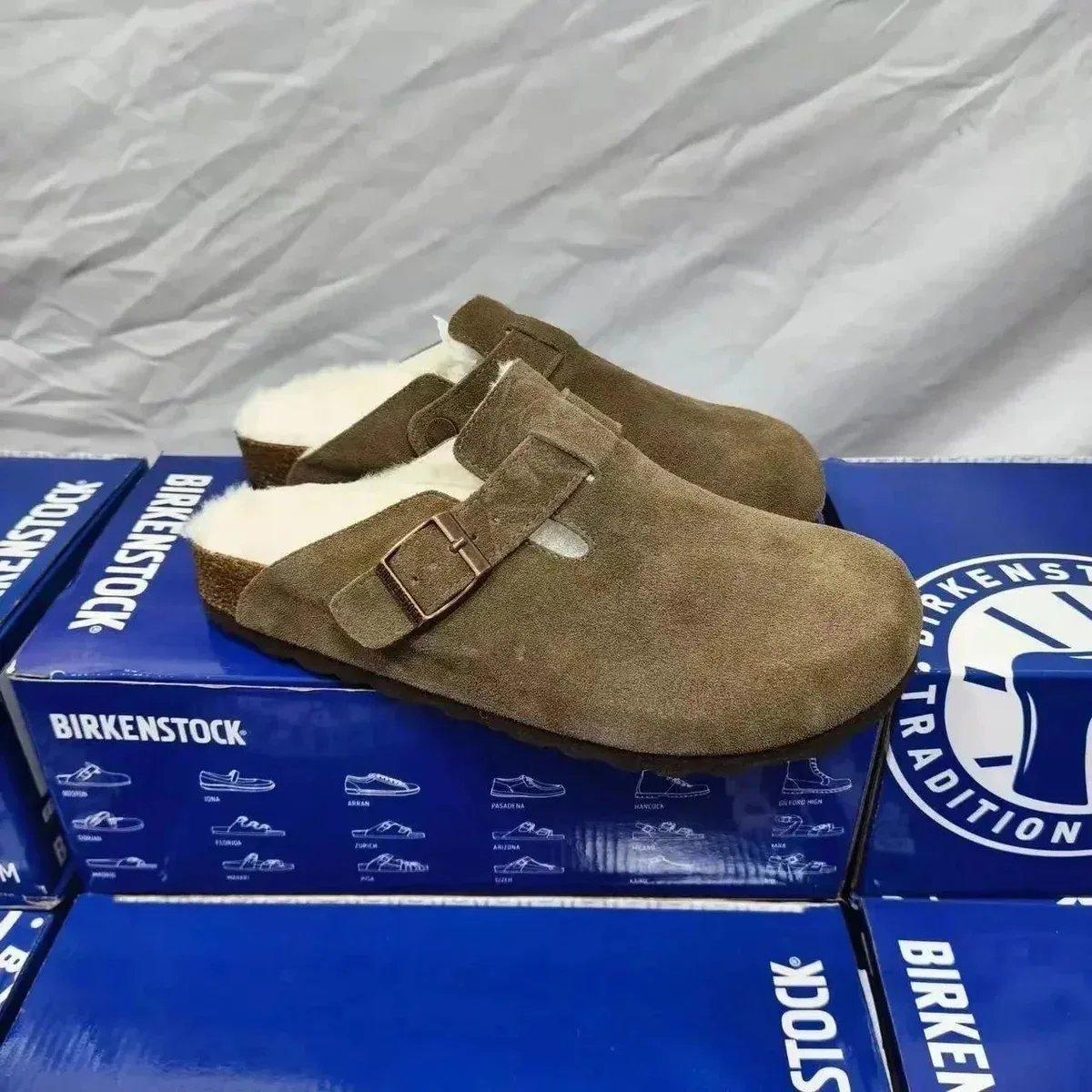 Birkenstock Birkenstock Boston Taupe Shearling Lined Mules Brown - 1