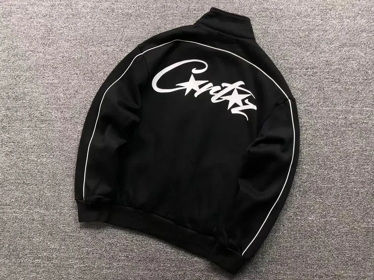Corteiz Black 'Cortez' Jacket with White Script Logo Black - 1