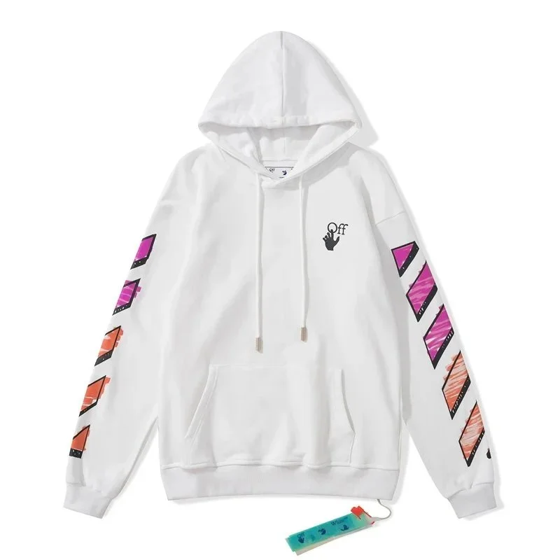 Off-White Off-White Out Of Office White Hoodie with Colorful Sleeve Prints White - 1