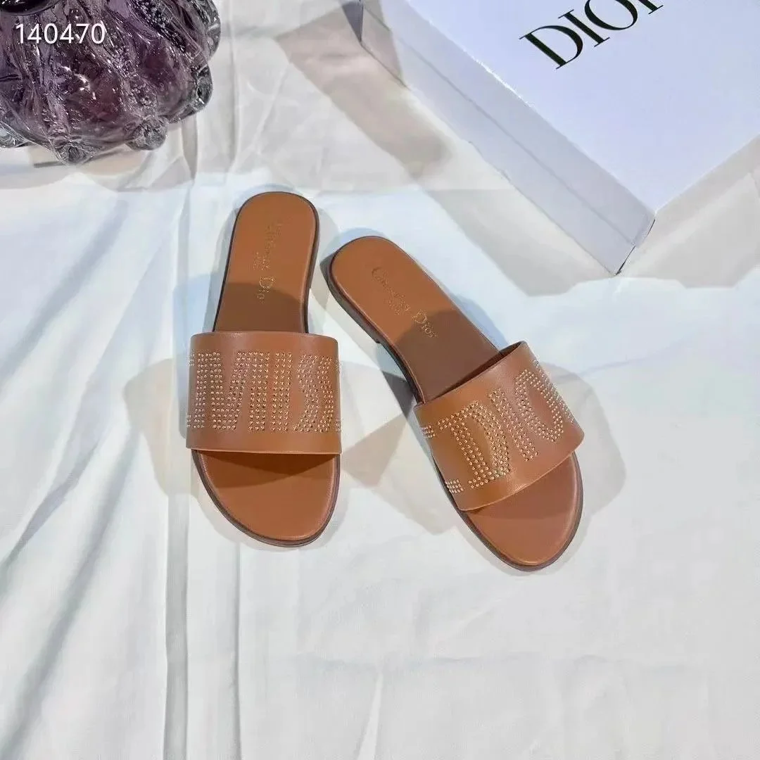 Dior Dior Brown Leather Slide Sandals Brown - 1