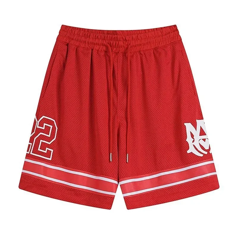 Other Red Mesh Basketball Shorts with White Stripes and Logo Red - 1