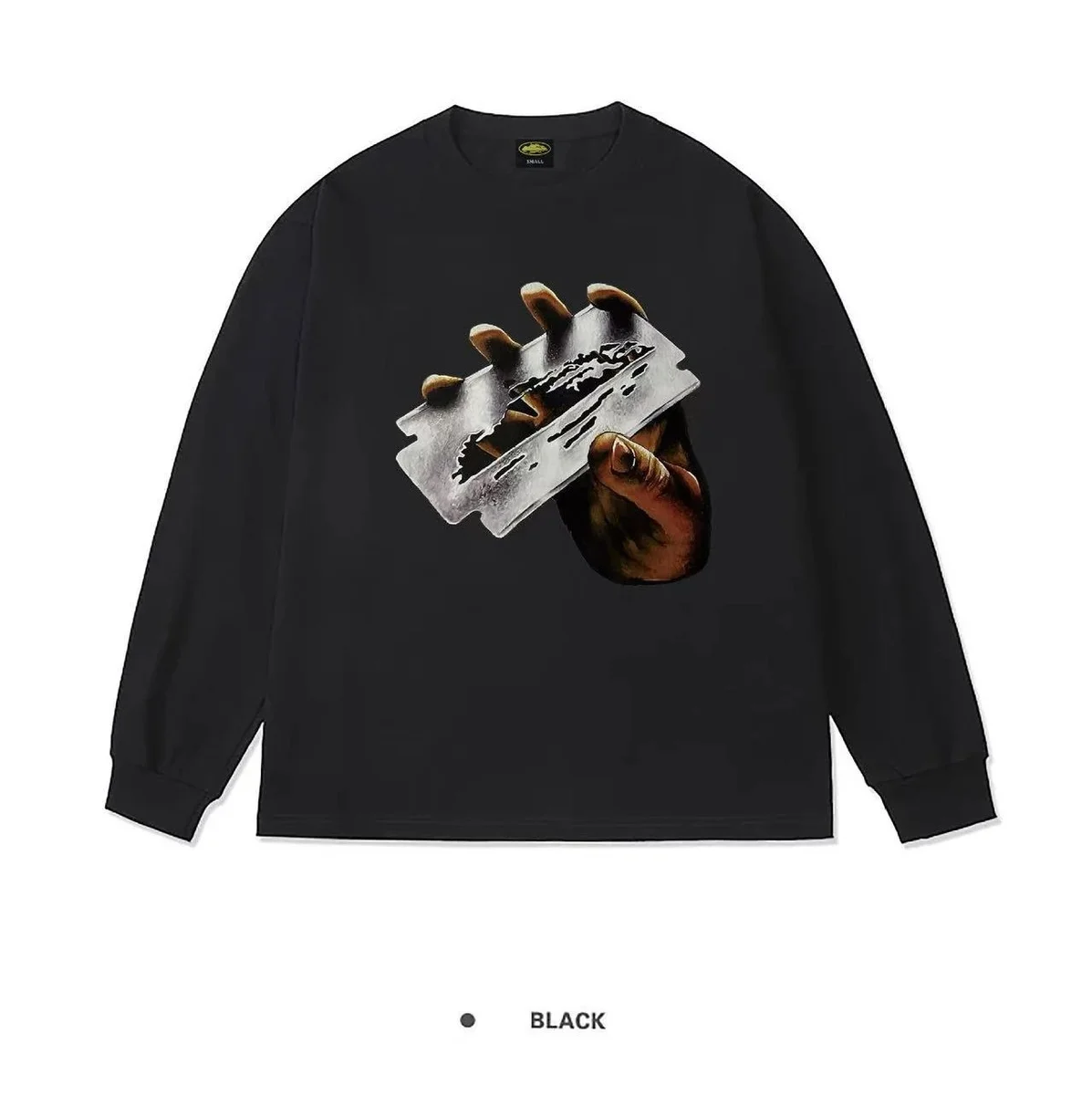 Other Black Long Sleeve Graphic Tee with Razor Blade Print Black - 1