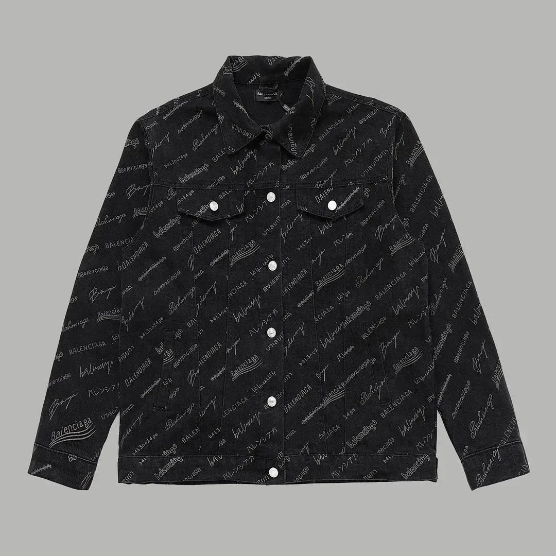 Balenciaga Balenciaga All-Over Logo Denim Jacket Black Black - 1