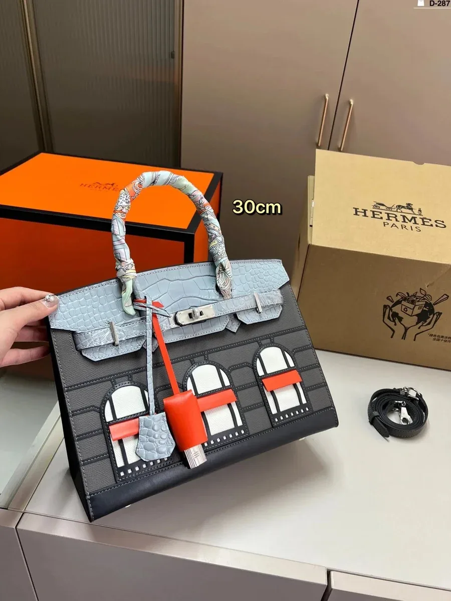 Hermès Hermès Birkin Grey & Blue Crocodile Tote Bag Grey