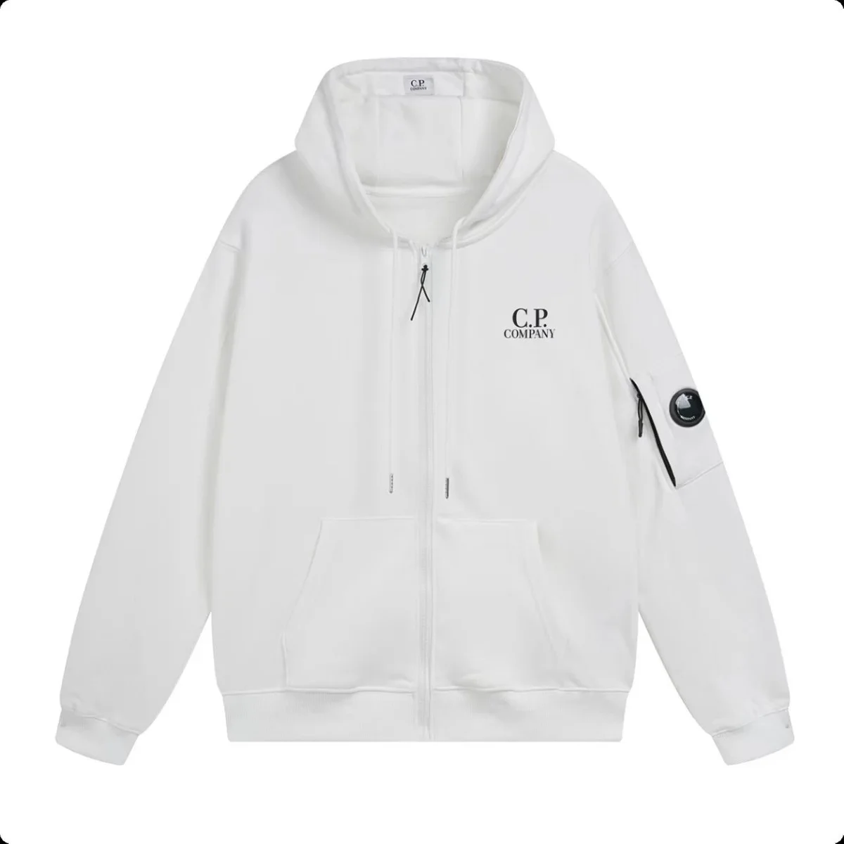 CP Company C.P. Company Goggle White Zip-Up Hoodie White - 1