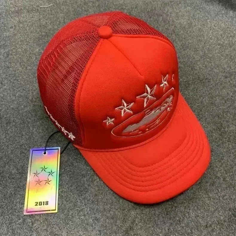 Supreme Red Embroidered Trucker Hat with Stars and Map Design Red - 1