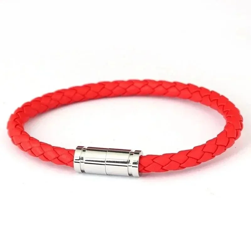Other Red Braided Leather Bracelet with Magnetic Clasp Red - 1