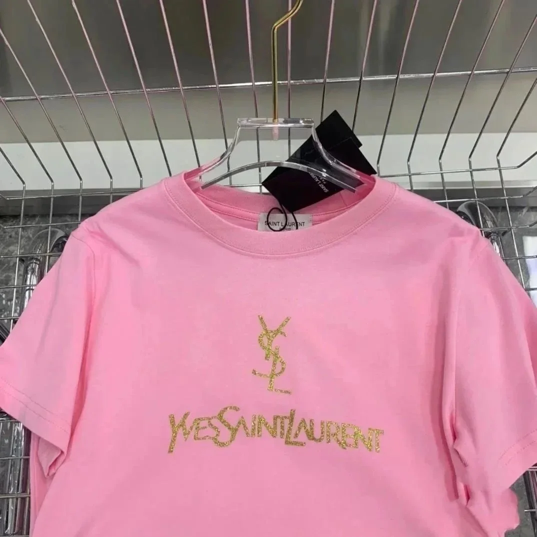 Saint Laurent Saint Laurent Pink YSL Logo T-Shirt Pink - 1