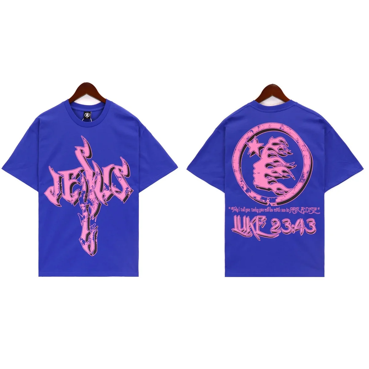 Other Unisex Blue Jesus Cross T-Shirt Blue - 1