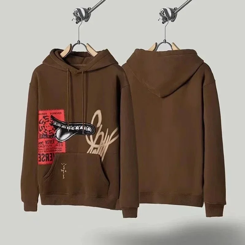 Travis Scott Travis Scott Brown Hoodie with Graphic Print Brown - 1