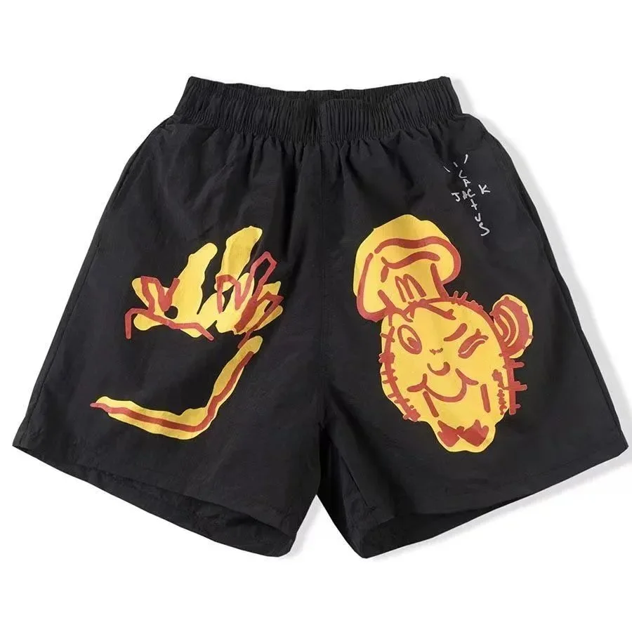 Travis Scott Black Mushroom Print Shorts Black - 1