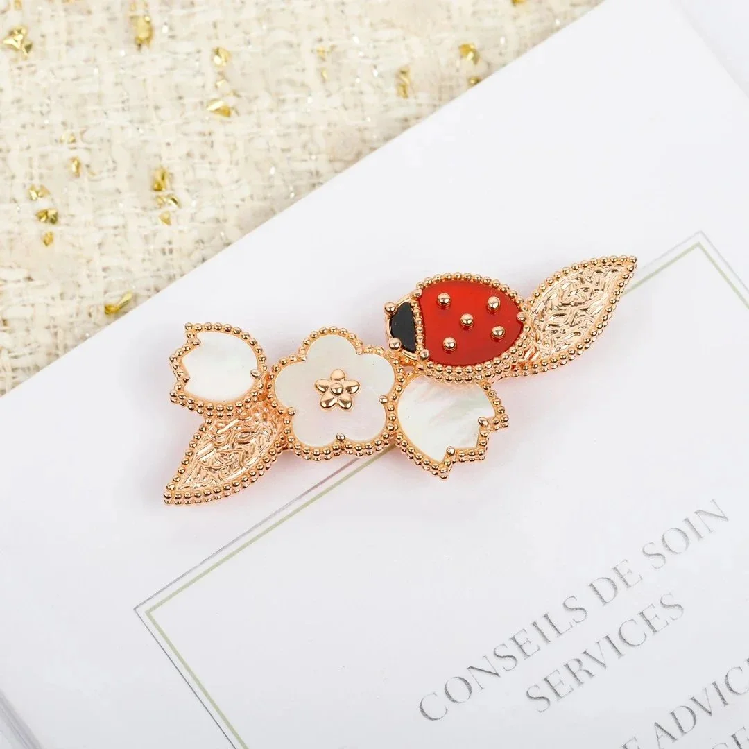 Other Brooch with Ladybug & Floral Design Gold - 1