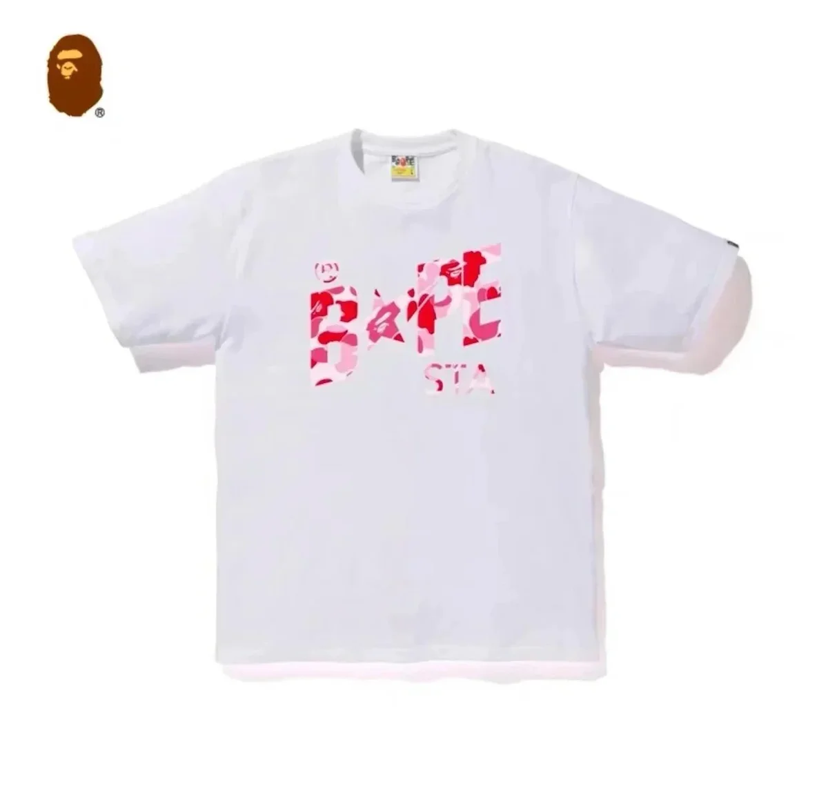 A Bathing Ape A Bathing Ape BAPE STA White T-Shirt with Pink Camo Logo White - 1