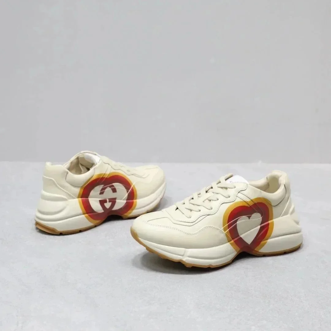 Gucci Gucci Rhyton White Leather Sneakers with Heart Logo White