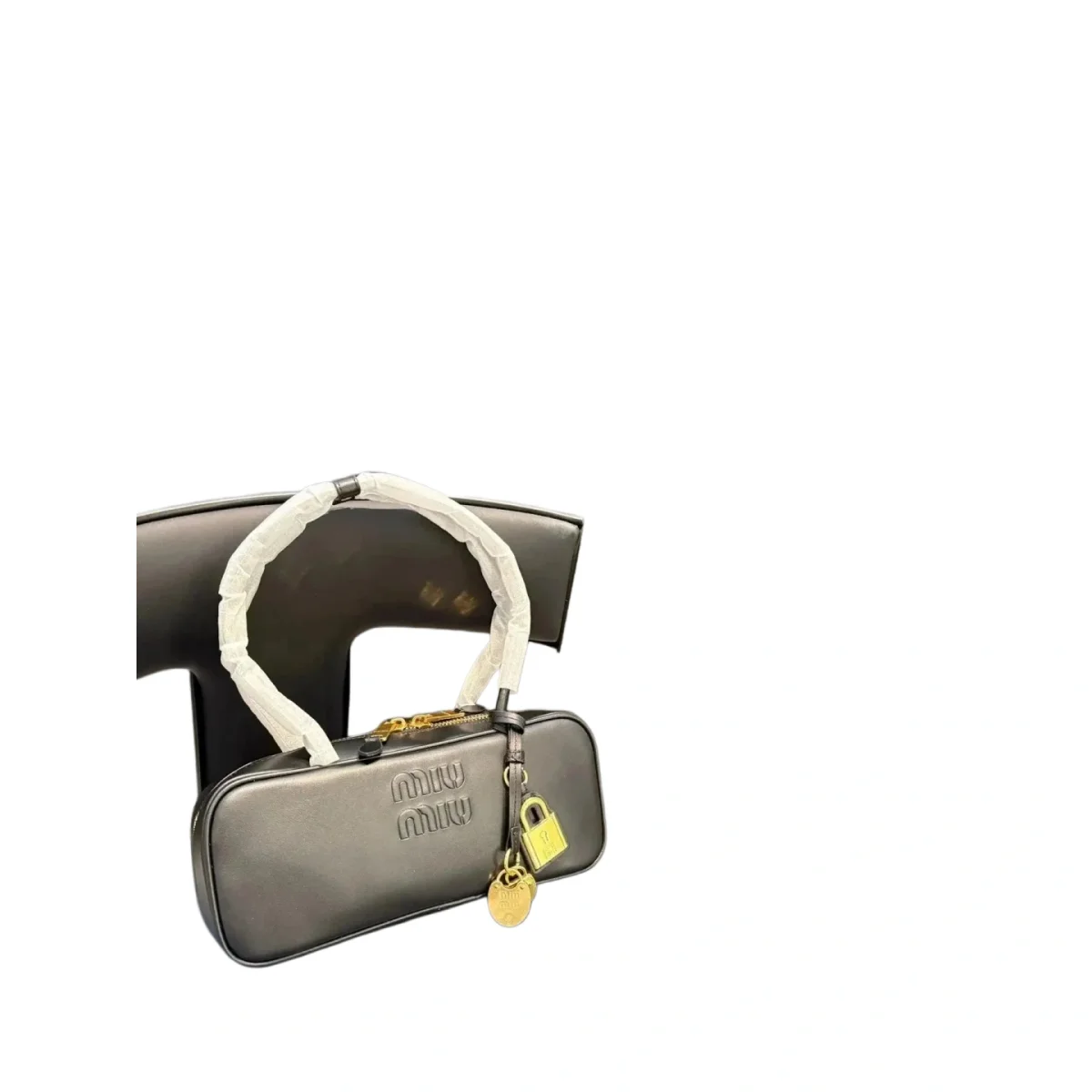 Miu Miu Miu Miu Black Embossed Logo Mini Bag Black - 1