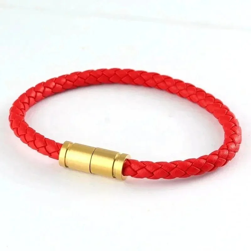 Other Red Braided Leather Bracelet with Gold Clasp Red - 1