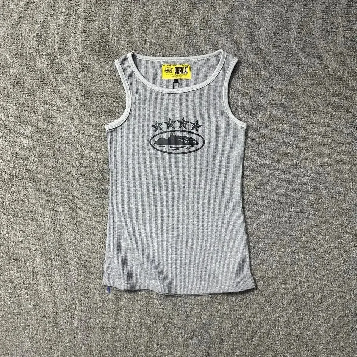 Guerillaz Guerillaz Grey Ribbed Tank Top with Island Print Grey - 1