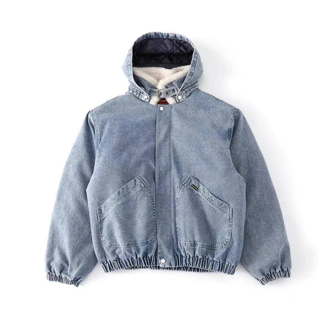 Other Unisex Denim Hooded Jacket with Fleece Lining Blue - 1