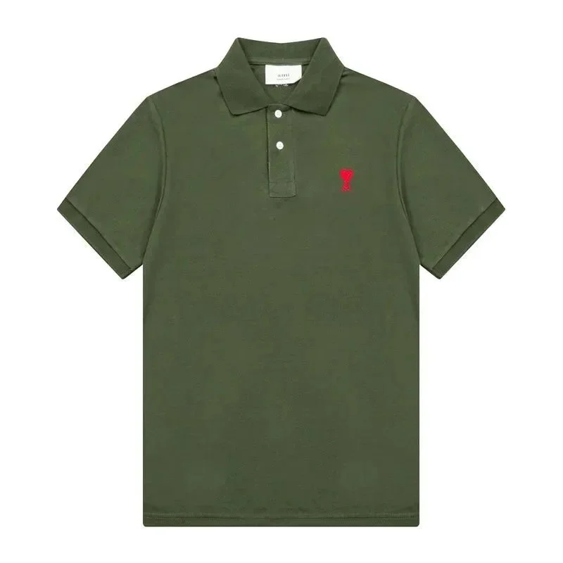 Ami Paris Ami Paris Olive Green Polo Shirt with Red Logo Red - 1