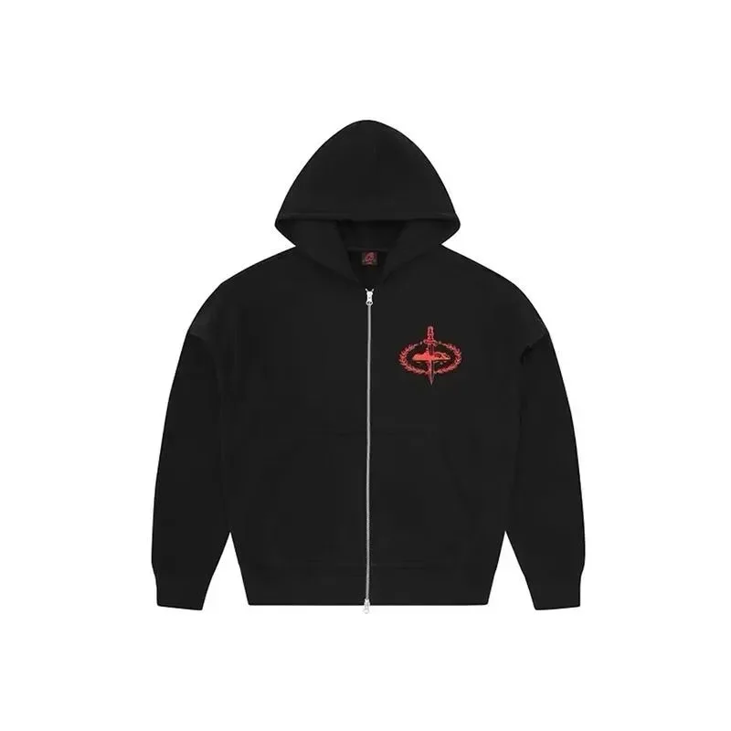 Other Black Zip-Up Hoodie with Red Embroidered Logo Black - 1