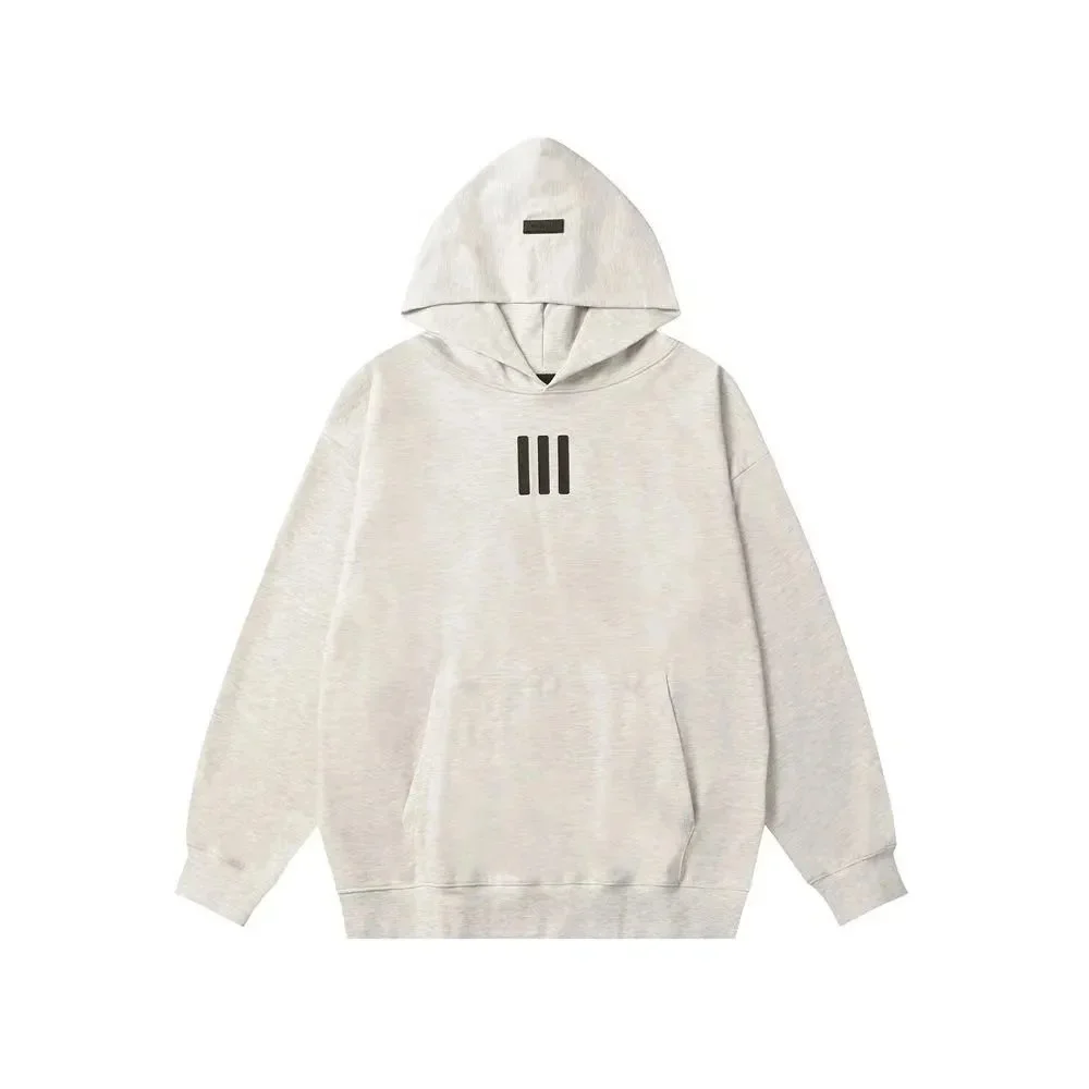 Essentials Unisex Light Grey Hoodie with III Logo Grey - 1