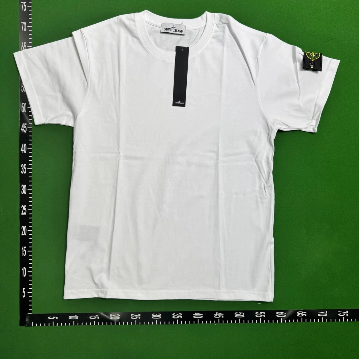 White sleeve-patch T-shirt