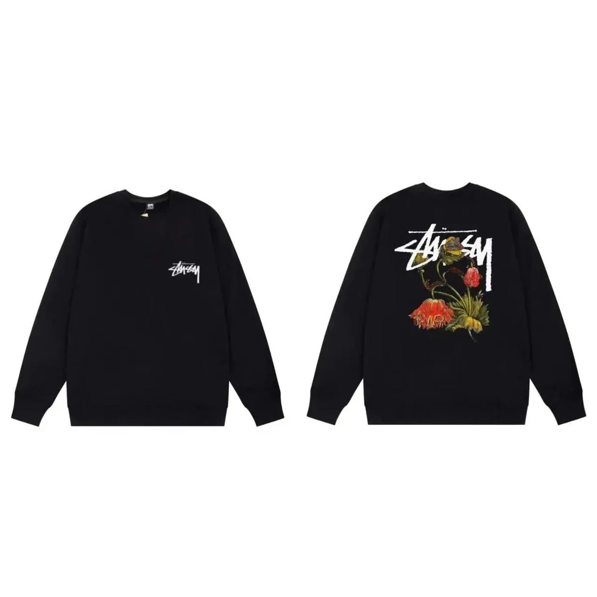 Stussy Stussy Black Floral Crewneck Sweatshirt Black - 1