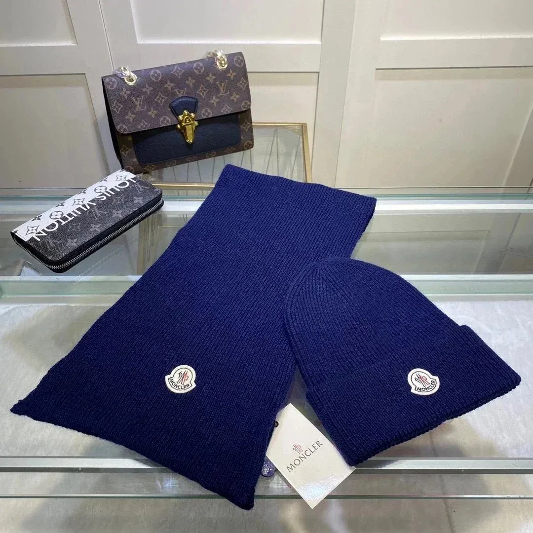 Moncler Moncler Blue Knit Scarf & Beanie Set Navy