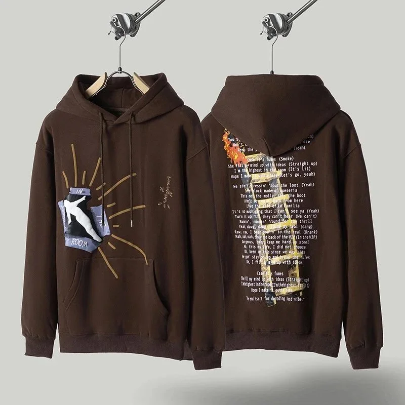 Travis Scott Unisex Brown Hoodie with Graphic Print Brown - 1