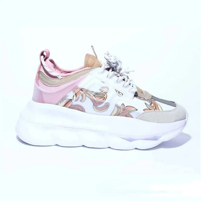 Versace Floral Print Chunky Sneakers White/Pink White - 1
