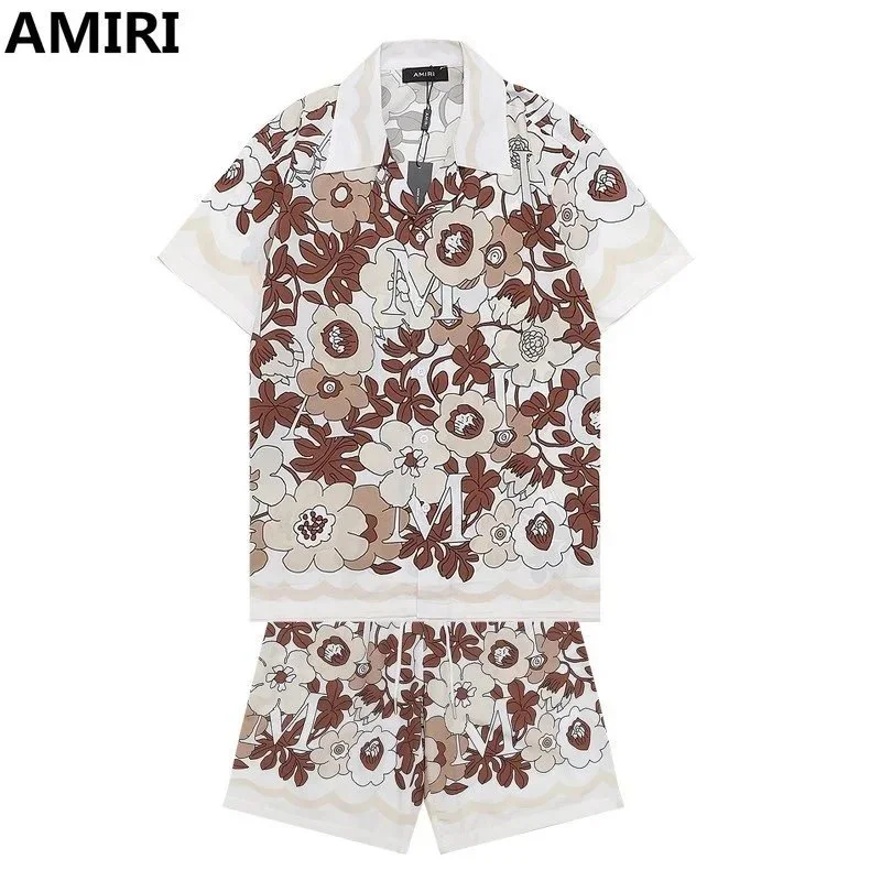 Amiri Amiri Floral Print Co-ord Set Beige & Brown Shorts & Shirt Beige - 1