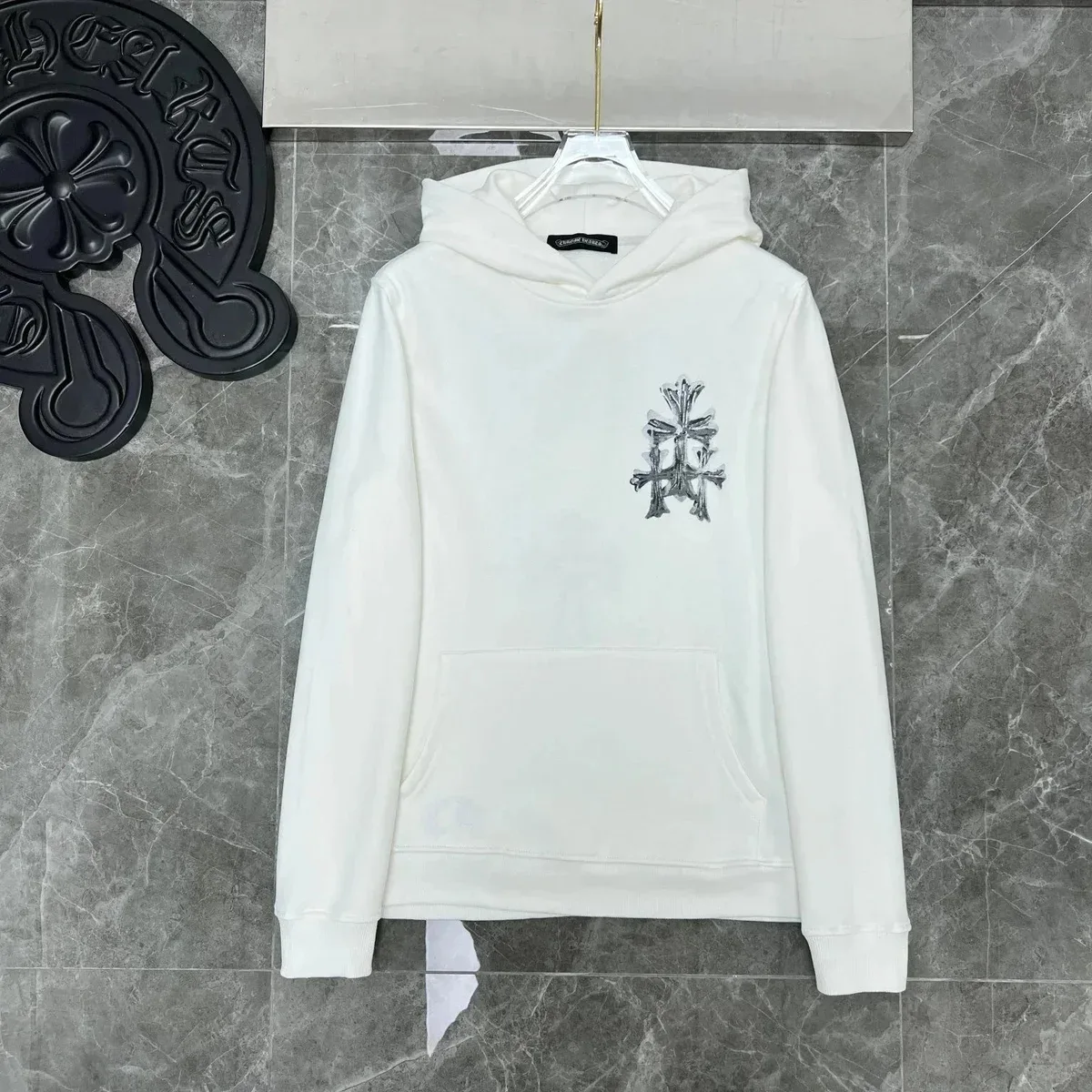 Chrome Hearts Chrome Hearts White Cross Embroidered Hoodie White - 1