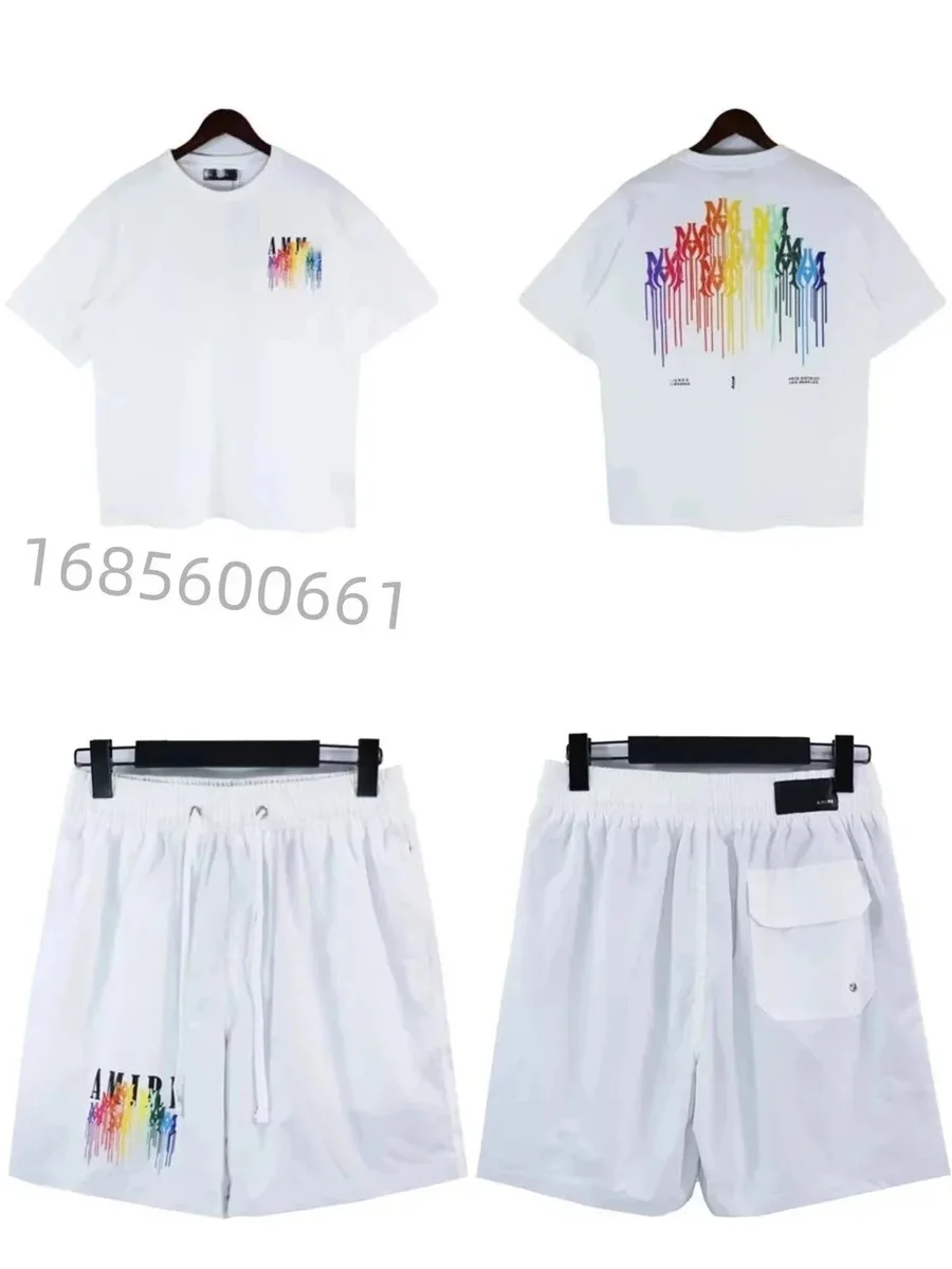 Amiri Amiri Rainbow Print T-Shirt & Shorts Set White White - 1