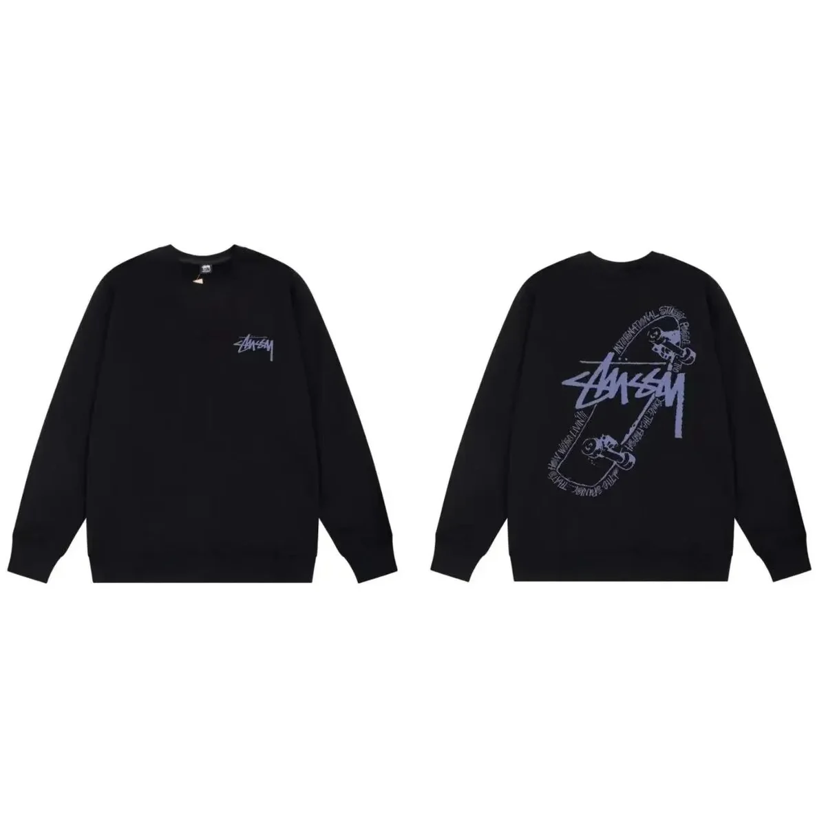 Stussy Stussy Skateboard Print Crewneck Sweatshirt Black Black - 1
