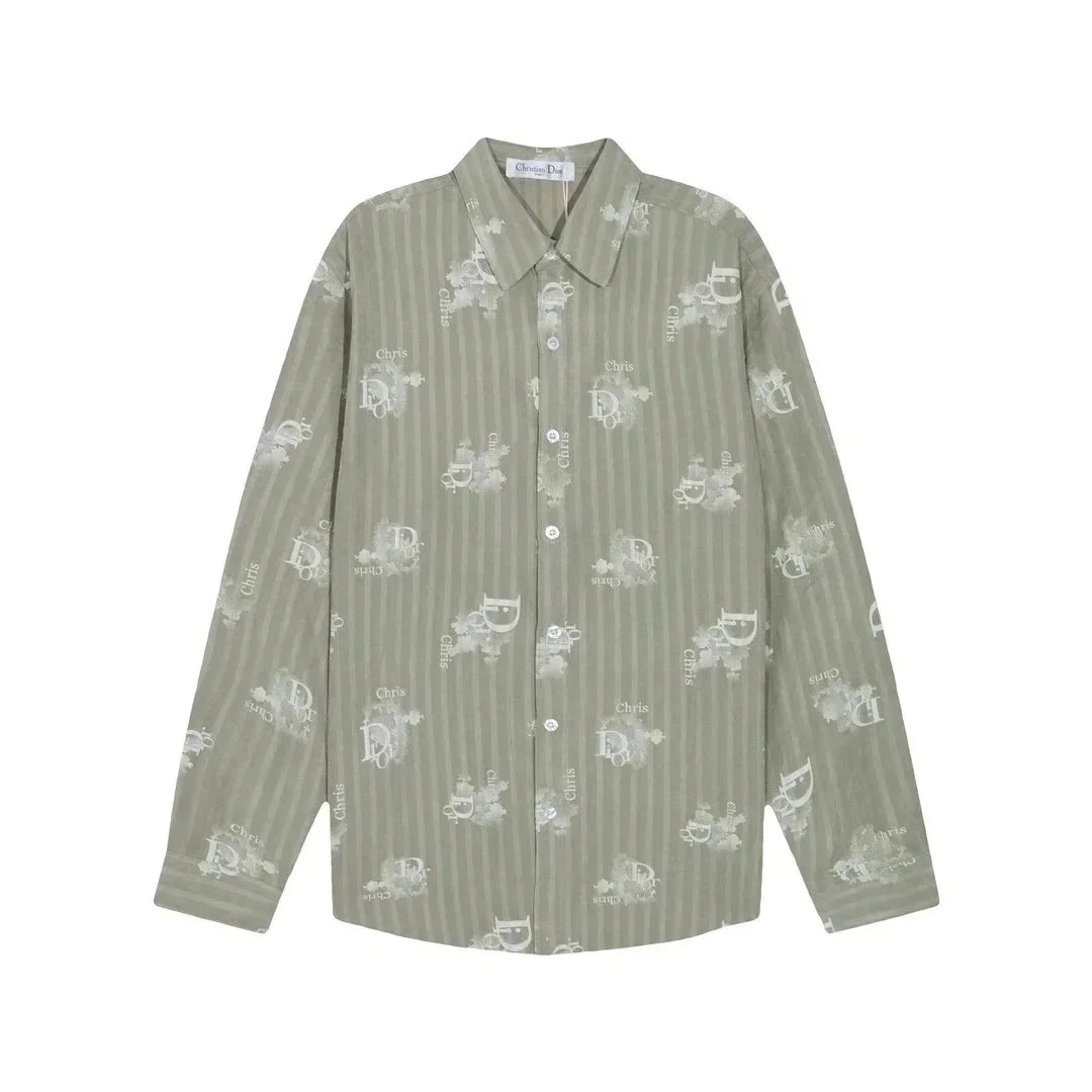 Dior Christian Dior Striped Logo Print Shirt Green Green - 1