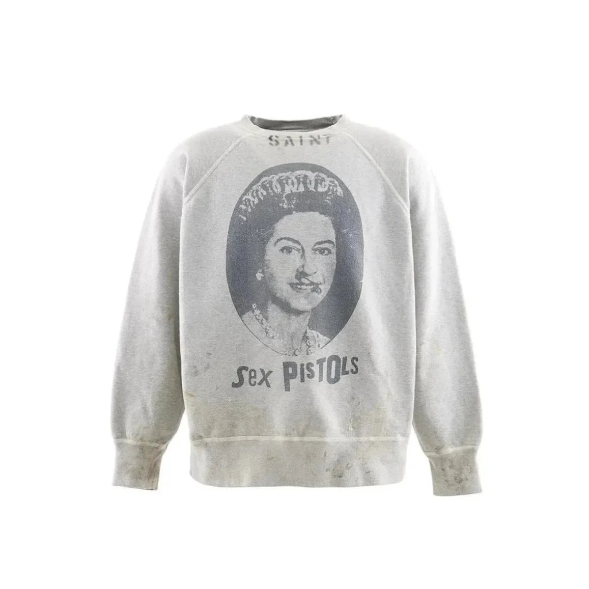Saint Laurent Unisex Grey Queen Elizabeth Sweatshirt with Sex Pistols Print Grey - 1