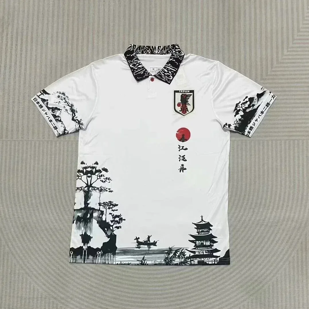 Other White Japan Polo Shirt with Japanese Landscape Print White - 1