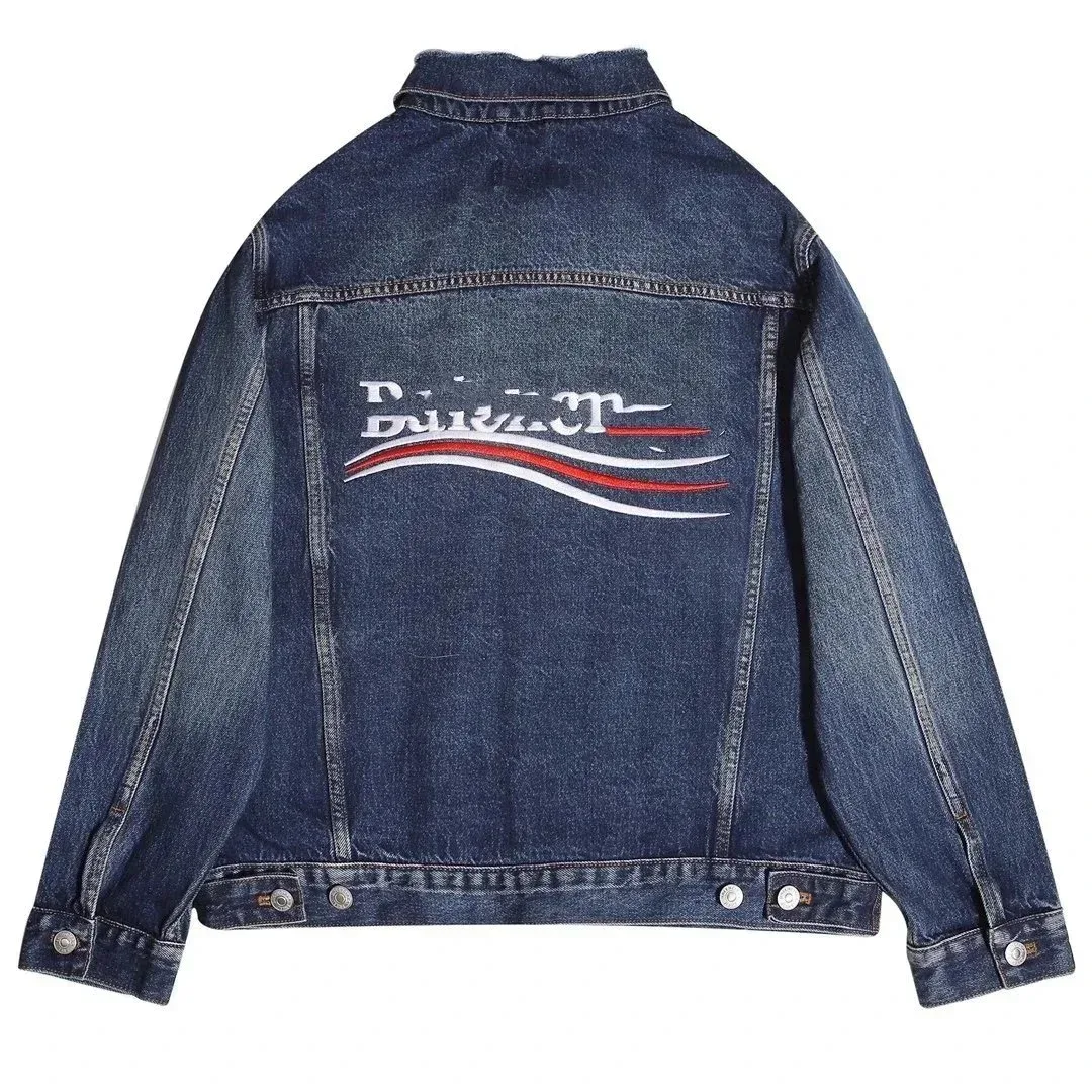 Balenciaga Denim Jacket with 'Direct' Embroidery Blue - 1