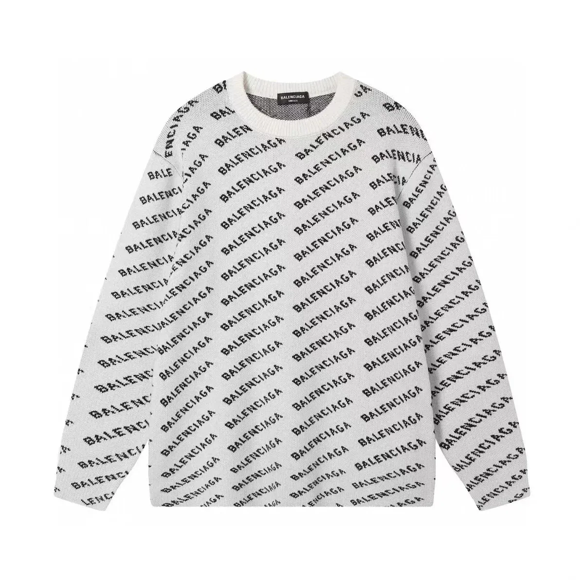 Balenciaga Balenciaga All-Over Logo Knit Sweater White White - 1