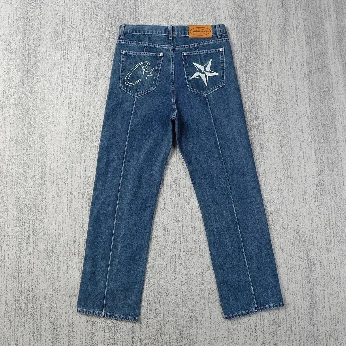 Calvin Klein Unbranded Embroidered Jeans Dark Blue Straight Leg Blue - 1