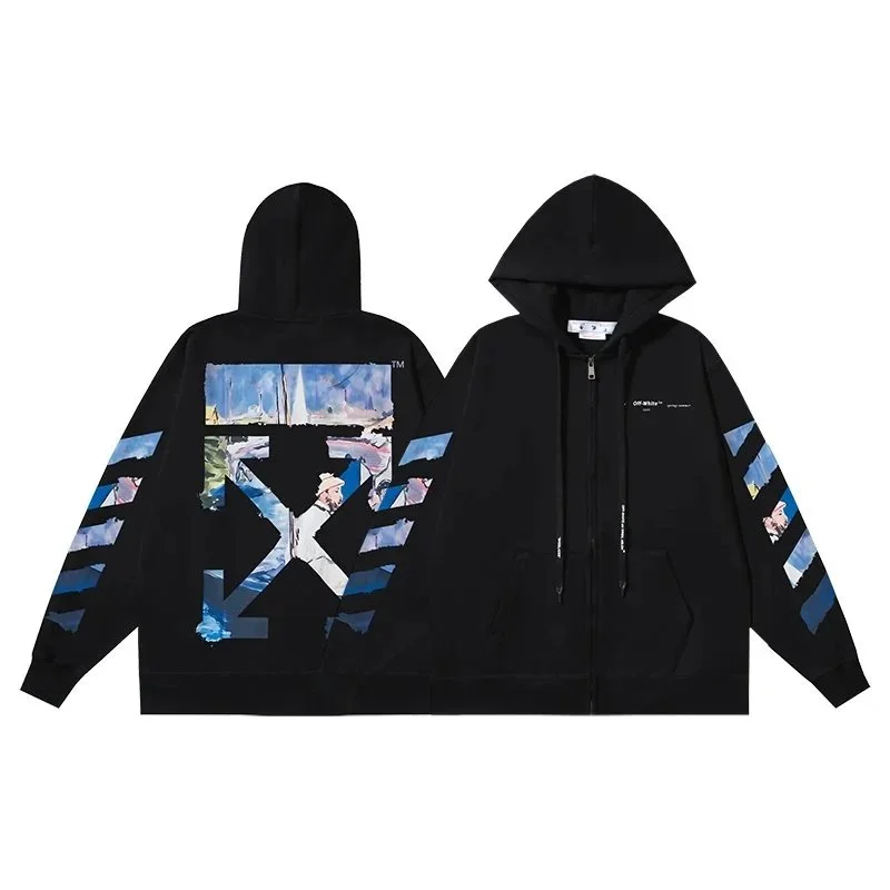 Off-White Off-White Out Of Office Black X Print Zip-Up Hoodie Black - 1