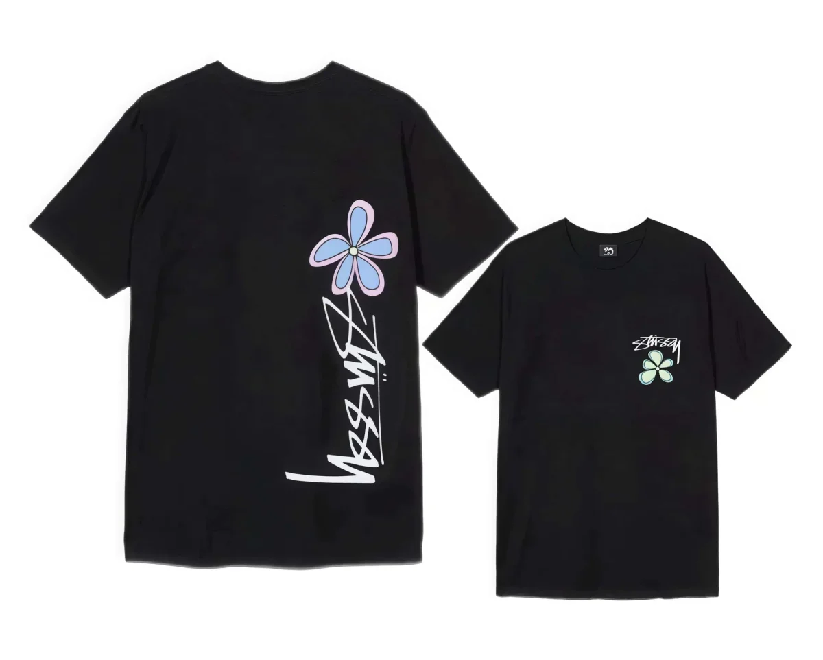 Stussy Stussy Flower Print Black T-Shirt Black - 1