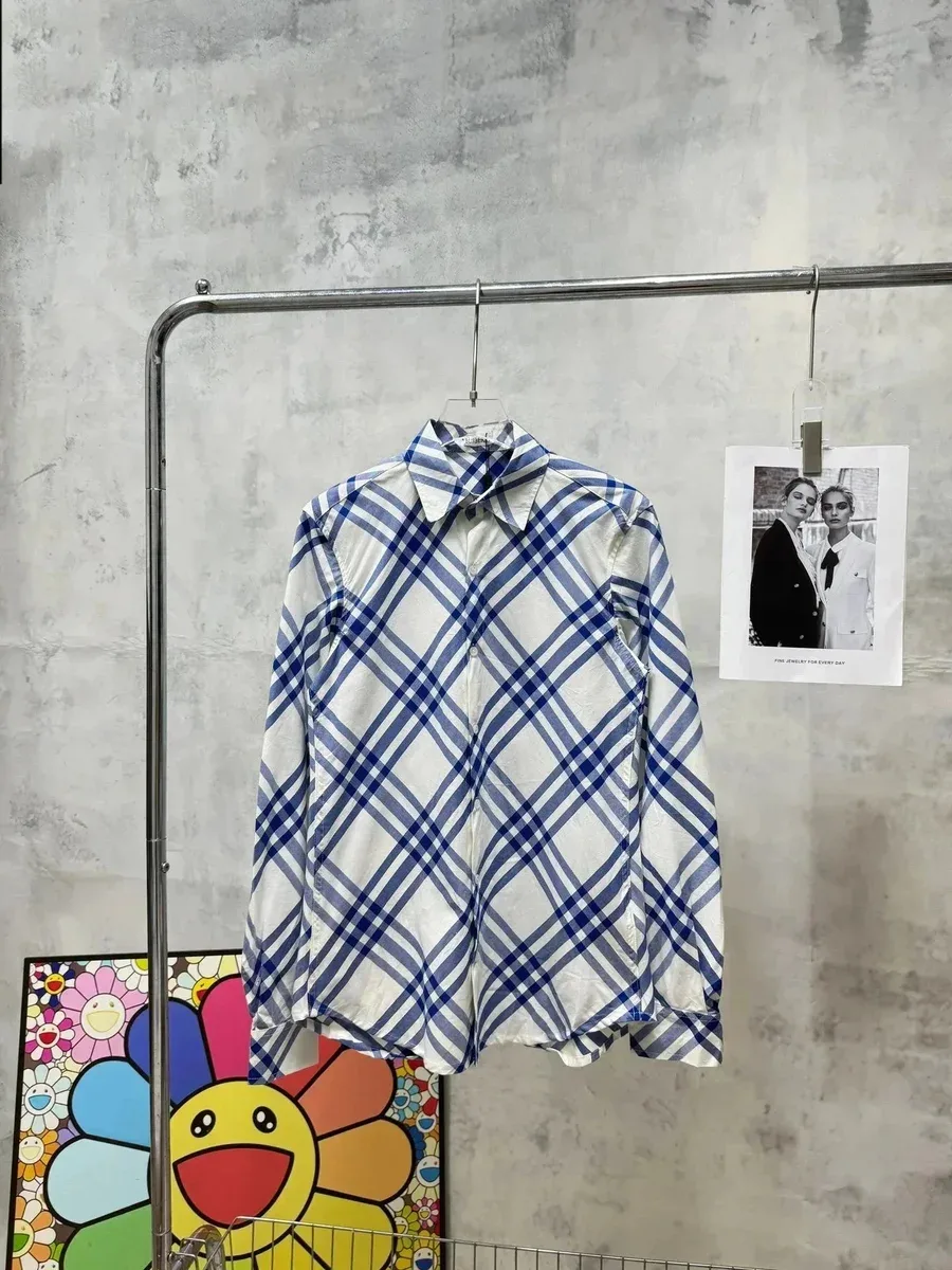 Burberry Blue & White Plaid Button-Up Shirt Blue - 1