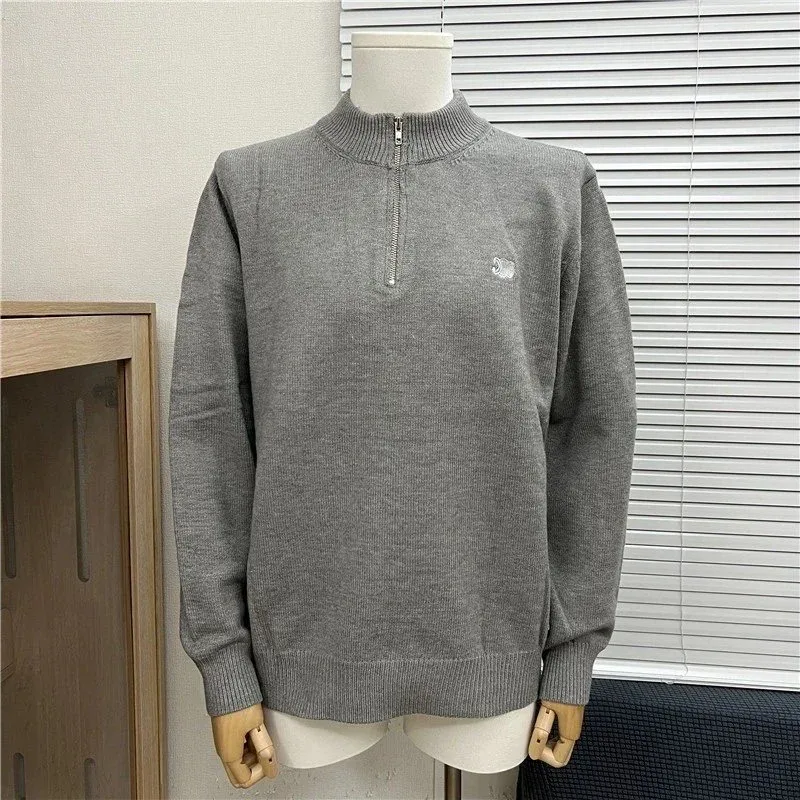 Fear of God Unisex Grey Solid Zip Neck Sweater Grey - 1