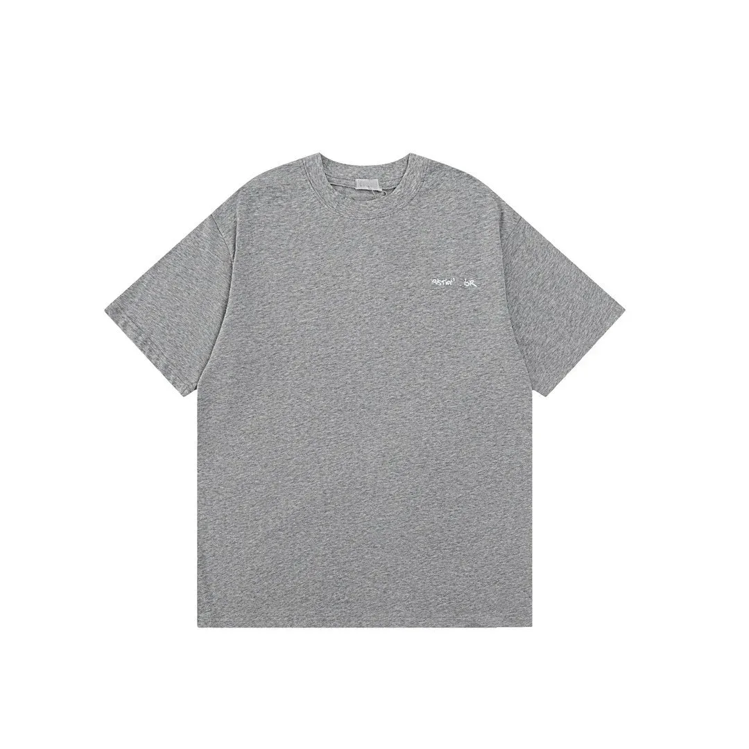 Essentials Unisex Grey Solid T-Shirt with Embroidered Logo Grey - 1