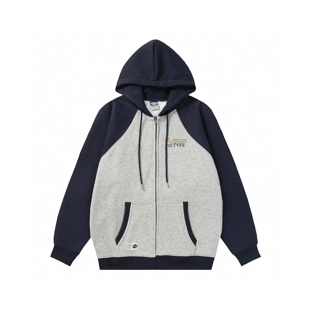 Other Unisex Grey & Navy Zip-Up Hoodie Grey - 1