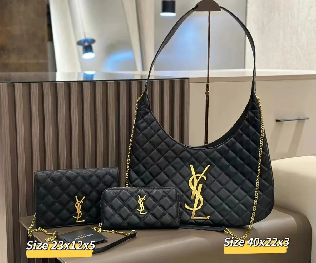 Saint Laurent Saint Laurent Monogram Black Quilted Hobo Bag Set Black - 1